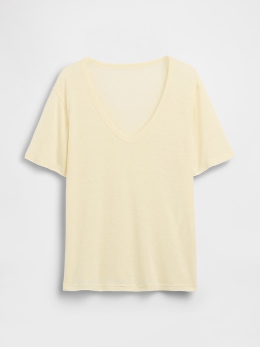 L'image numéro 5 présente T-shirt décontracté à encolure en V en mélange de lin