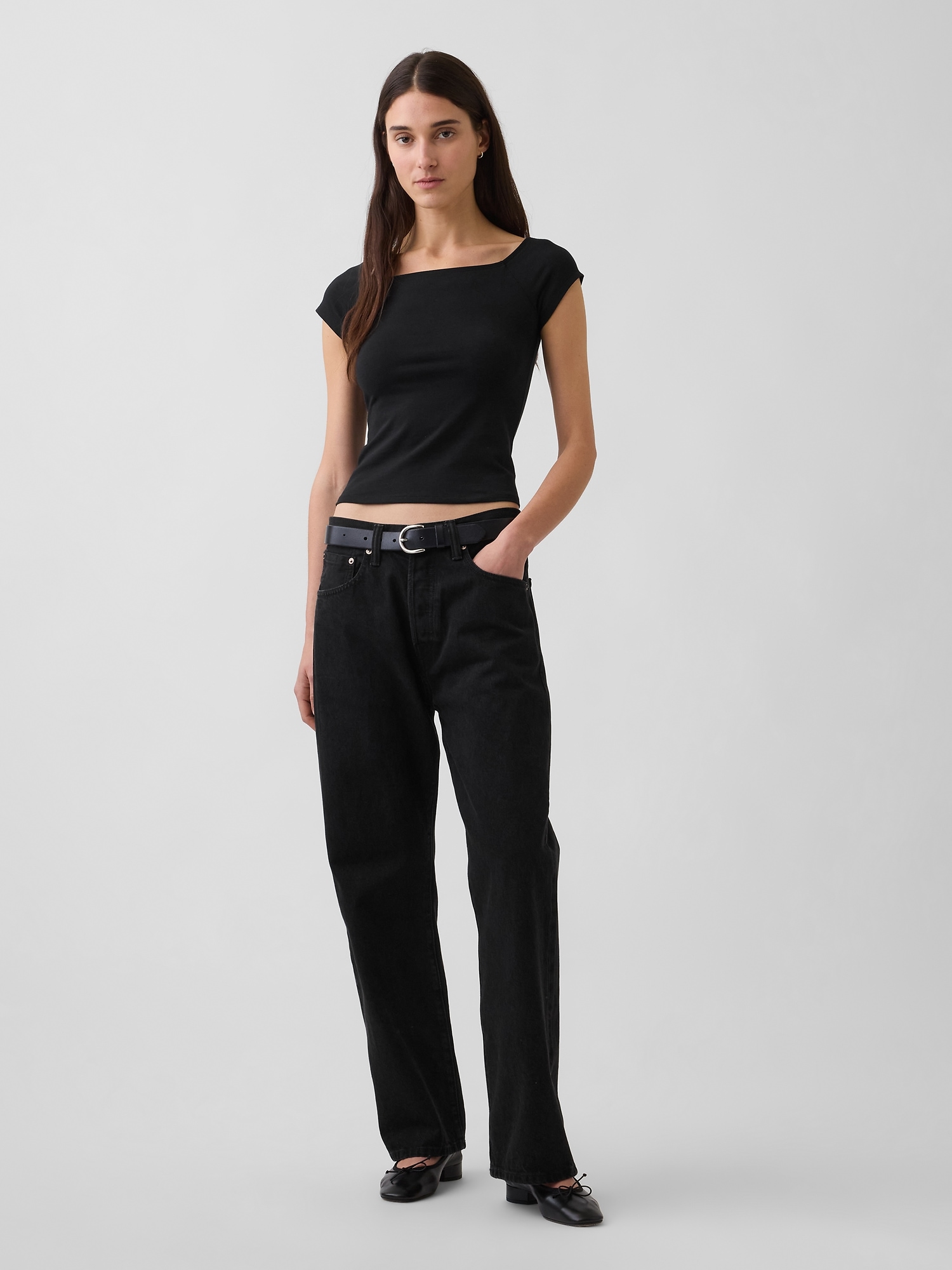 CloseKnit Jersey Off-Shoulder Crop T-Shirt