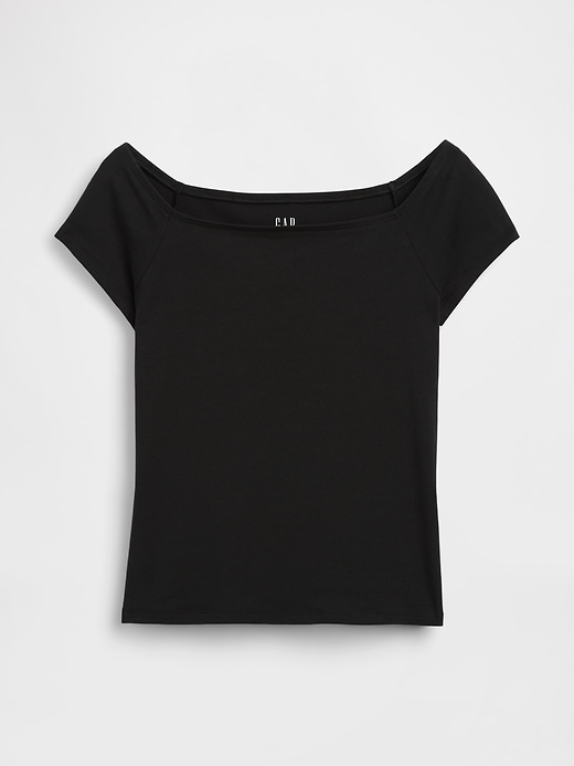 L'image numéro 5 présente T-shirt court moulant à épaules dénudées en jersey