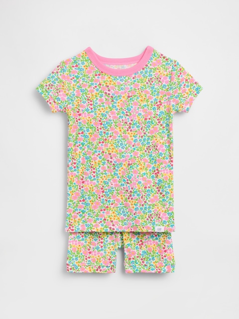 PYJAMA COURT EN COTON BIOLOGIQUE BROSSÉ À MOTIF FLORAL POUR BÉBÉ ET TOUT-PETIT