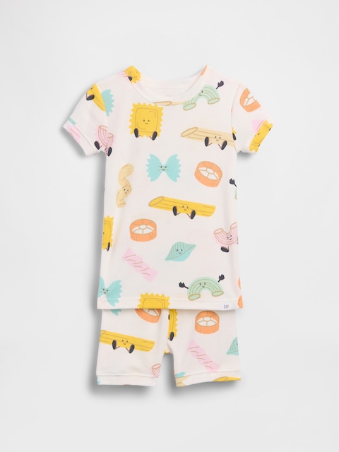 PYJAMA COURT EN COTON BIOLOGIQUE BROSSÉ À MOTIF DE PÂTES POUR BÉBÉ ET TOUT-PETIT
