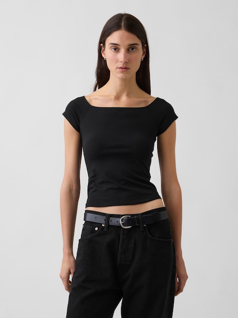 CloseKnit Jersey Off-Shoulder Crop T-Shirt