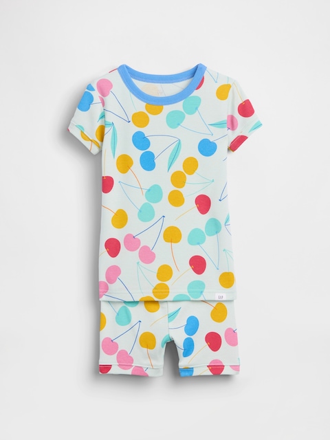 PYJAMA COURT EN COTON BIOLOGIQUE BROSSÉ À MOTIF DE CERISES POUR BÉBÉ ET TOUT-PETIT