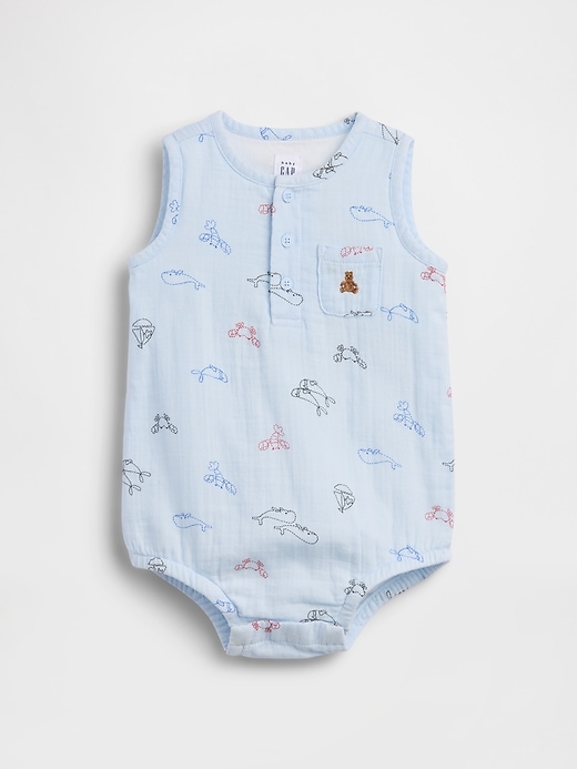 Image number 1 showing, Baby Cotton Gauze Henley Pocket Tank Bodysuit