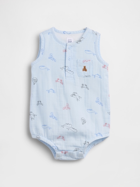 CACHE-COUCHE HENLEY SANS MANCHES EN GAZE DE COTON AVEC POCHE POUR BÉBÉ
