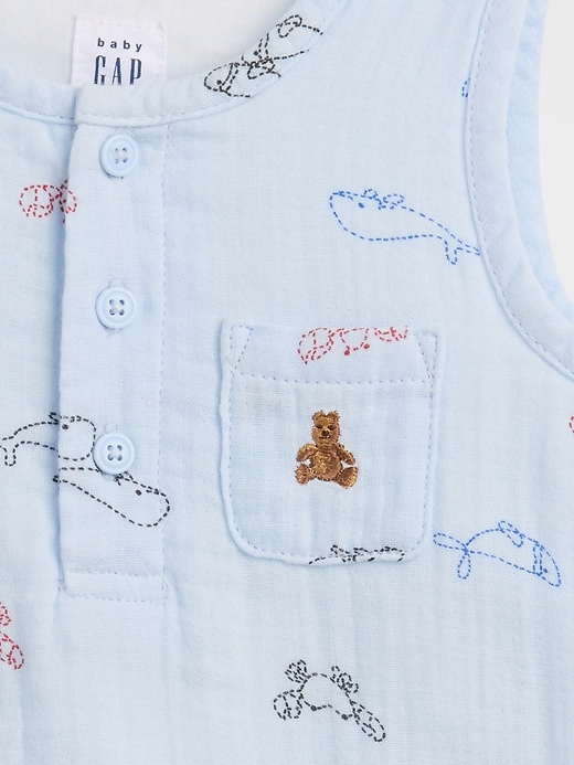 Image number 3 showing, Baby Cotton Gauze Henley Pocket Tank Bodysuit