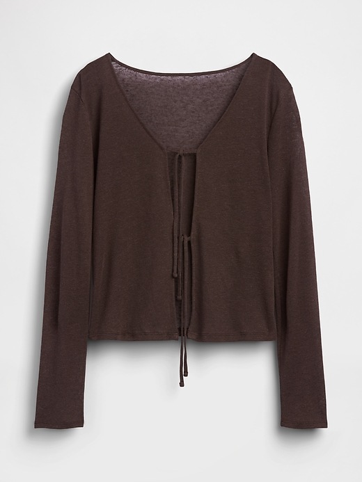 L'image numéro 4 présente Cardigan à nouer à l’avant en mélange de lin