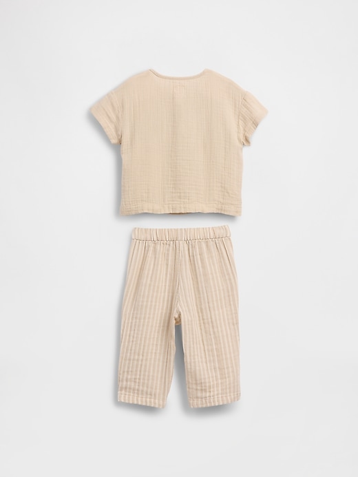 L'image numéro 2 présente Ensemble henley en gaze de coton pour Bébé