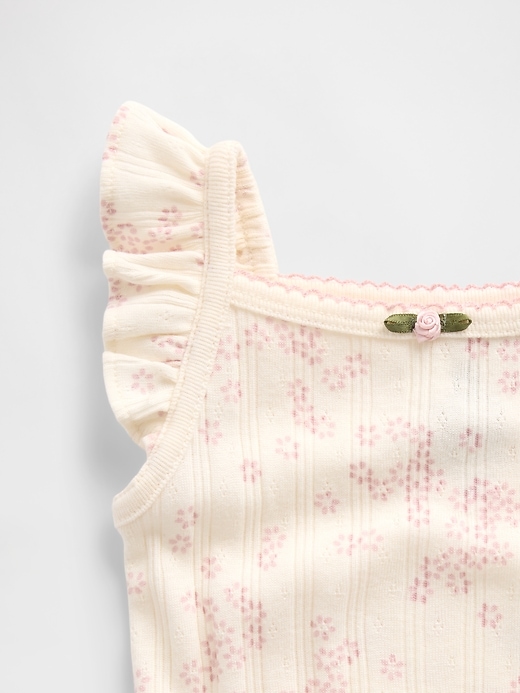 L'image numéro 3 présente Cache-couche sans manches en tricot pointelle côtelé à motif floral pour Bébé