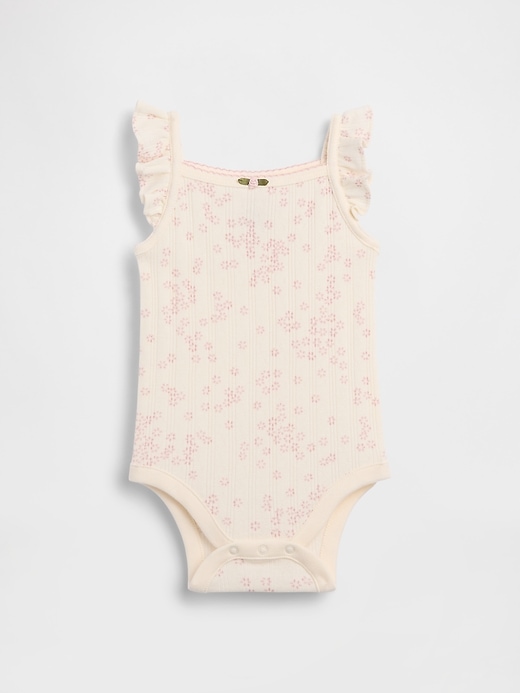 L'image numéro 1 présente Cache-couche sans manches en tricot pointelle côtelé à motif floral pour Bébé