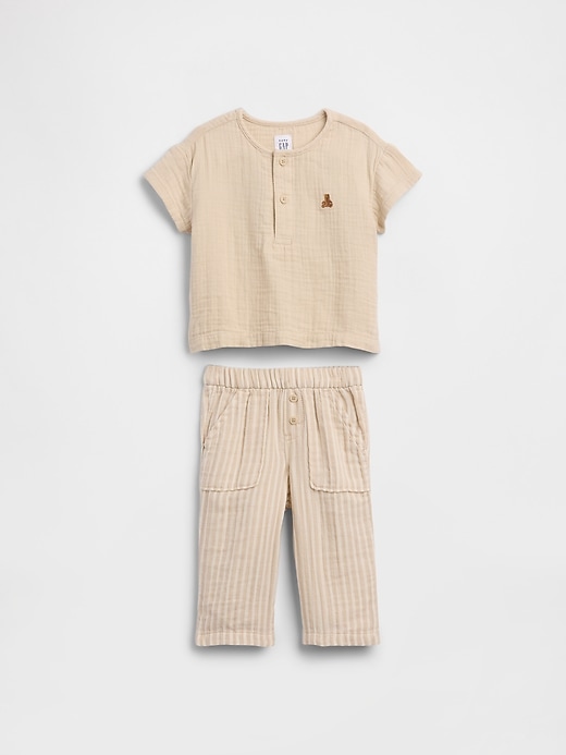 L'image numéro 1 présente Ensemble henley en gaze de coton pour Bébé