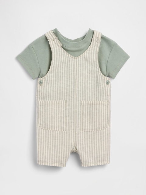 ENSEMBLE DE SALOPETTE COURTE ET T-SHIRT EN MÉLANGE DE COTON ET LIN POUR BÉBÉ