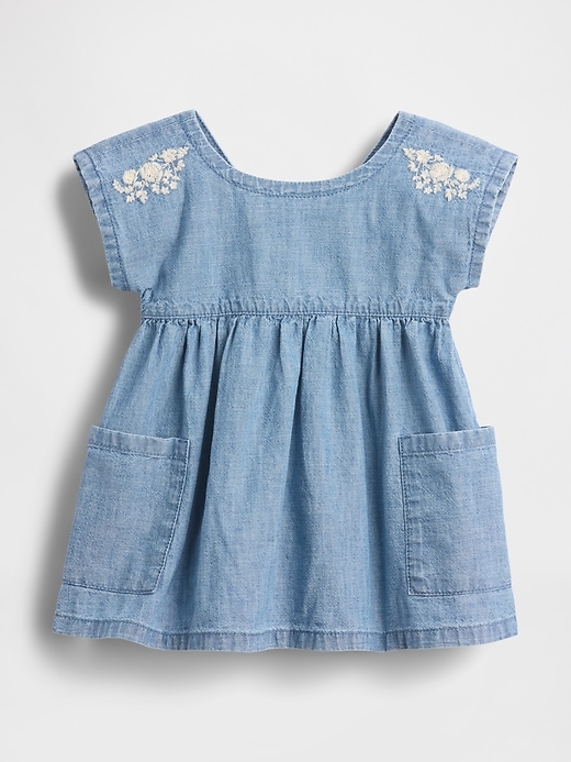 Image number 1 showing, Baby Embroidered Denim Pocket Dress