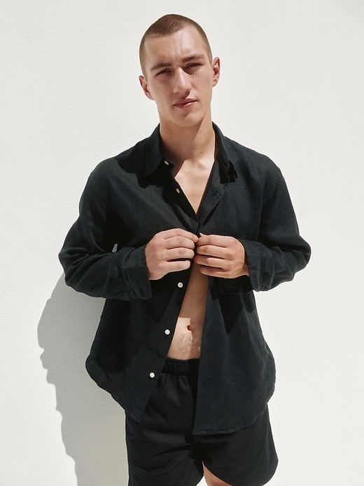 L'image numéro 6 présente Chemisier décontracté 100 % lin