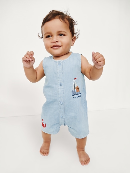 Image number 5 showing, Baby Embroidered Denim Tank Shorty One-Piece
