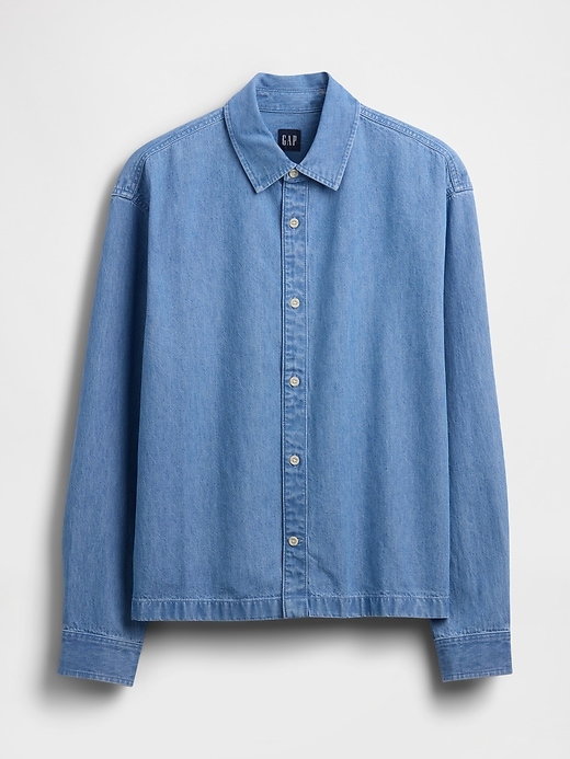 L'image numéro 5 présente Chemise décontractée en denim à ourlet droit
