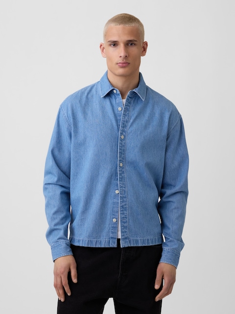 Denim Relaxed Straight-Hem Shirt