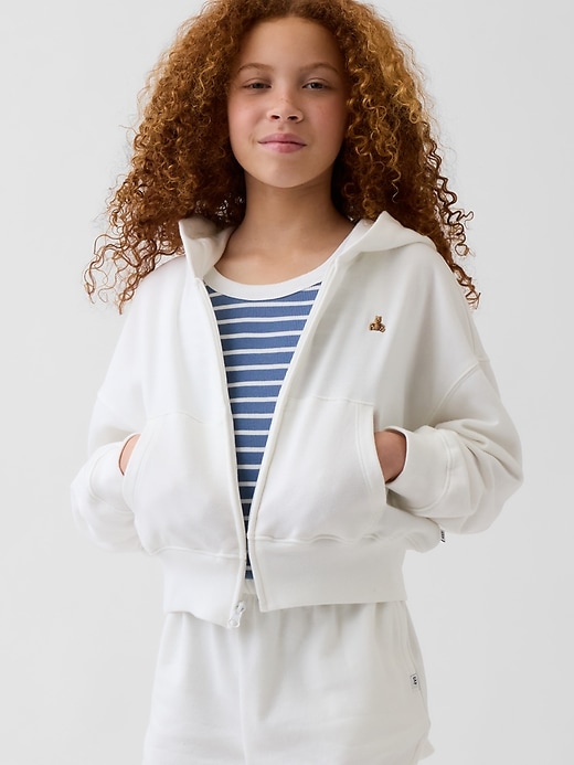 L'image numéro 1 présente Short décontracté en jersey bouclette VintageDoux à ourlet arrondi fendu pour Enfant