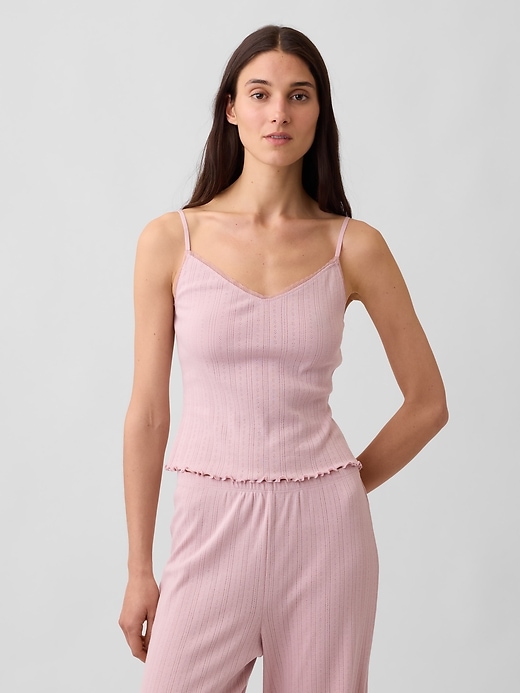 L'image numéro 1 présente Camisole de pyjama à ourlet ondulé en tricot pointelle
