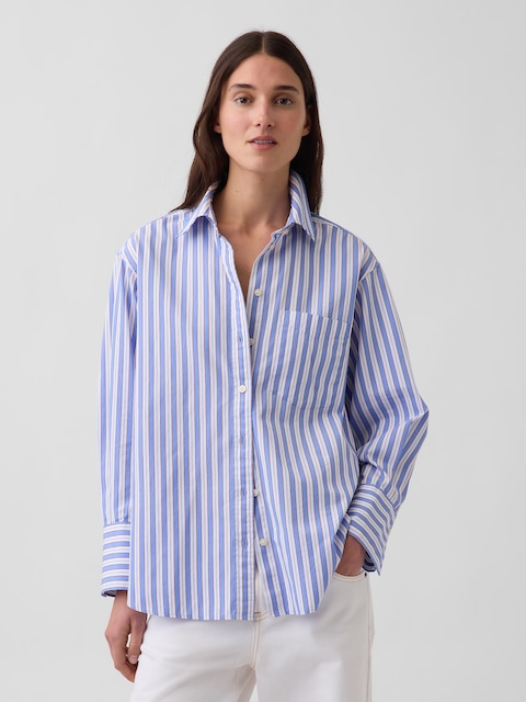 Organic Cotton Poplin Stripe Big Shirt