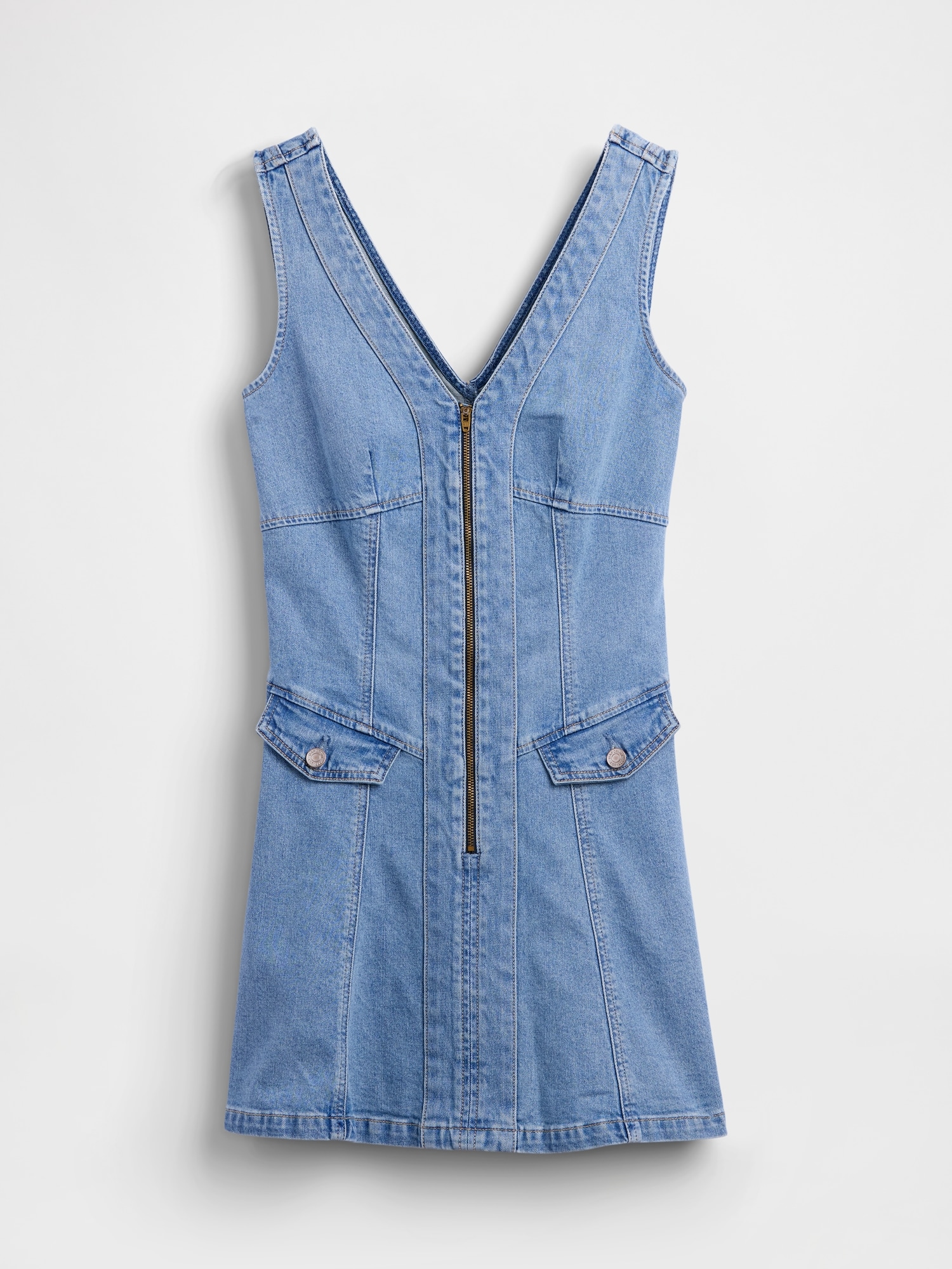 Denim Seamed Zip-Front Mini Dress