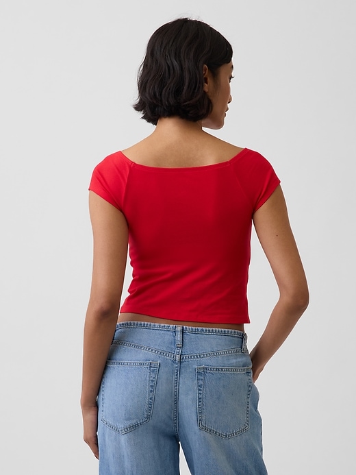 L'image numéro 3 présente T-shirt court moulant à épaules dénudées en jersey