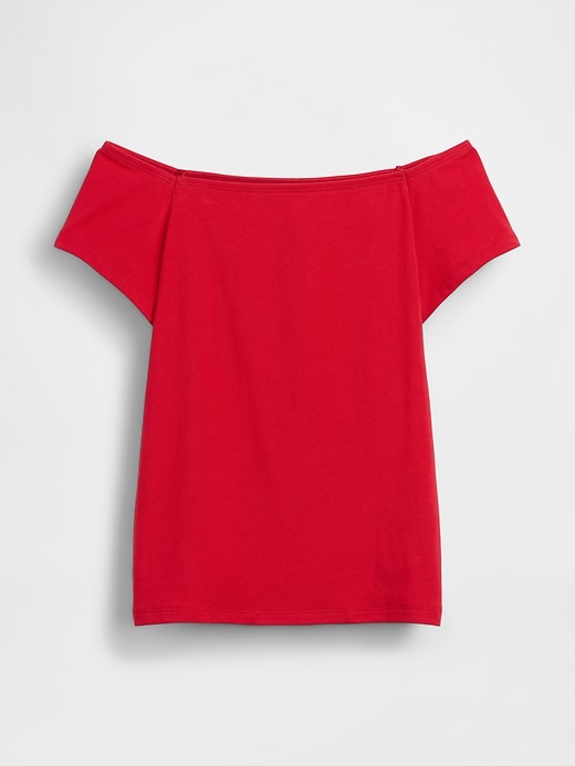 L'image numéro 5 présente T-shirt court moulant à épaules dénudées en jersey