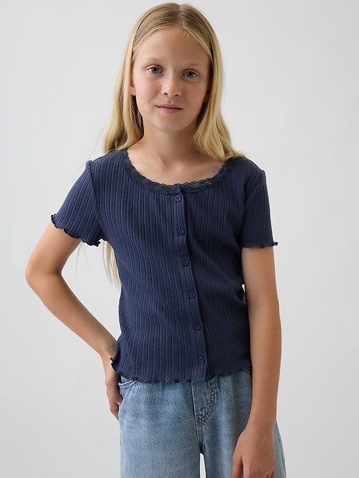 Image number 1 showing, Kids Pointelle Rib Button-Front T-Shirt