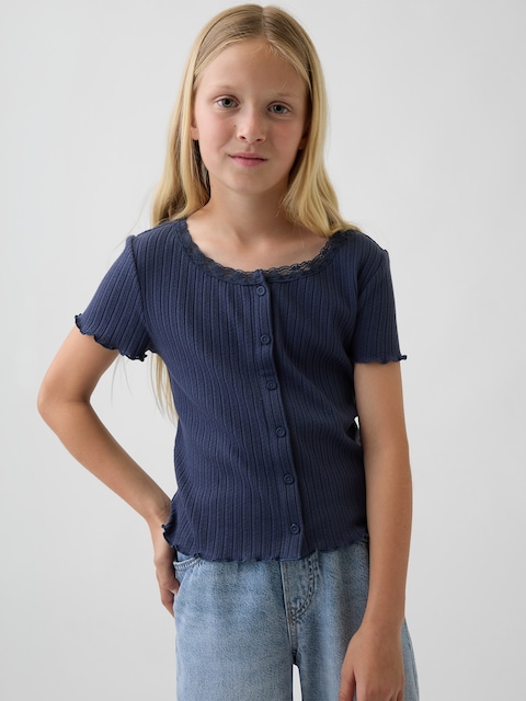 Kids Pointelle Rib Button-Front T-Shirt