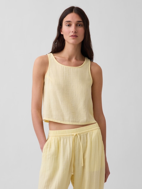 Cotton Gauze Racer Shell Tank Top