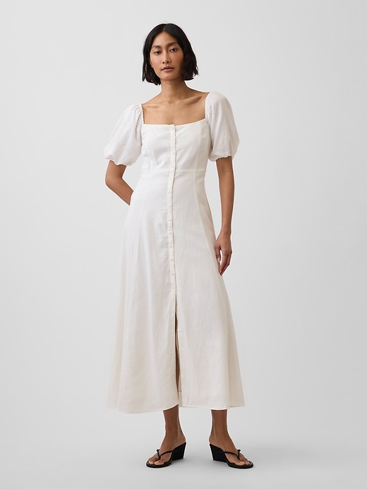 Image number 1 showing, Linen-Blend Empire Waist Maxi Dress