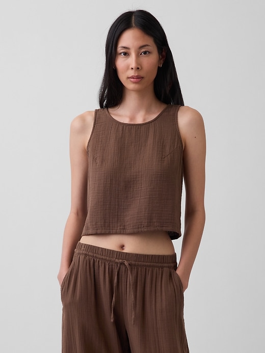L'image numéro 1 présente Camisole à dos nageur en gaze de coton