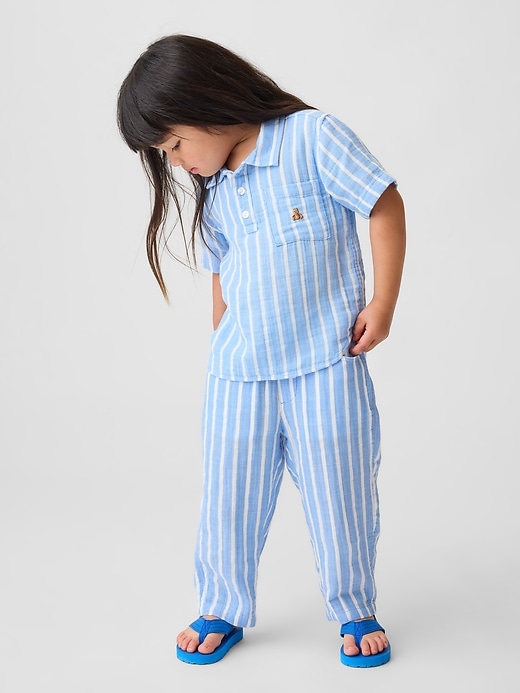 L'image numéro 2 présente Pantalon coupe baril à taille extensible en gaze de coton pour Bébé et Tout-petit