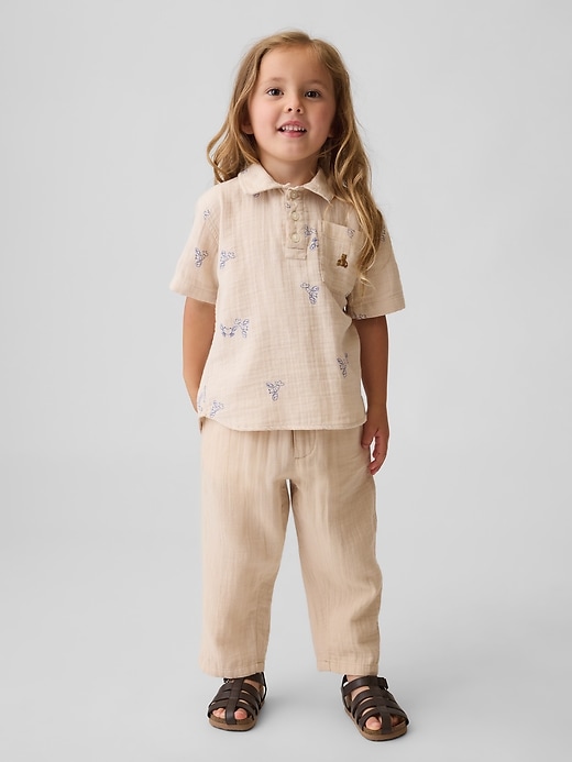 L'image numéro 2 présente Pantalon coupe baril à taille extensible en gaze de coton pour Bébé et Tout-petit