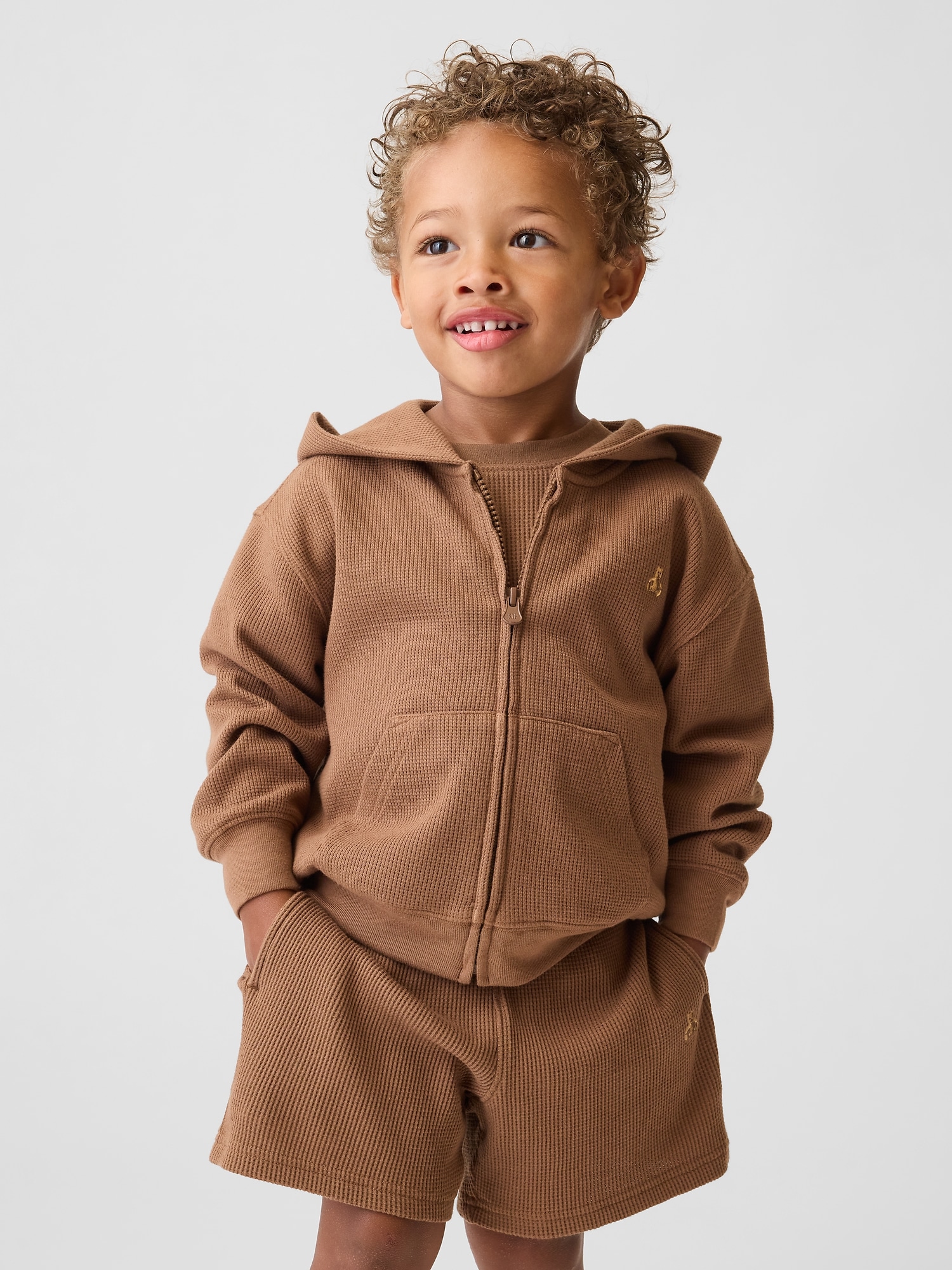 Veste à capuchon en tricot gaufré pour Bébé et Tout-petit