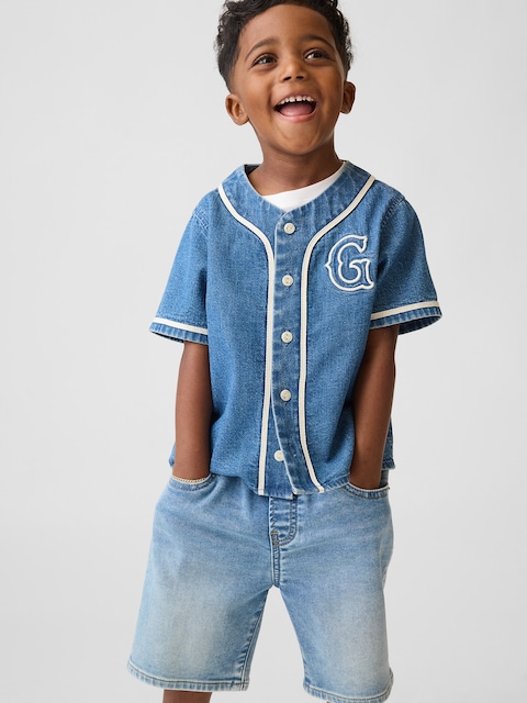 CHANDAIL DE BASEBALL EN DENIM À LOGO DE STYLE UNIVERSITAIRE POUR BÉBÉ ET TOUT-PETIT