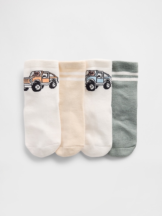 L'image numéro 1 présente Chaussettes à rayures et motif de l’ourson Brannan pour Bébé et Tout-petit (paquet de 4 paires)