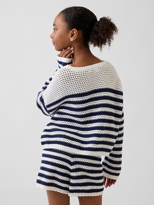 Image number 3 showing, Kids Crochet Oversized Stripe Sweater
