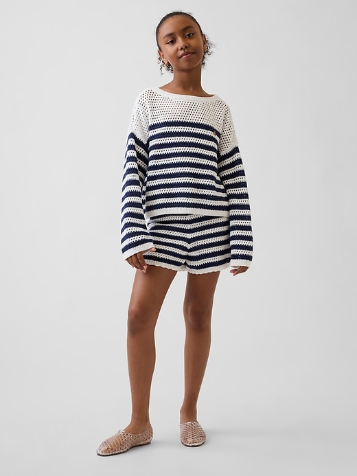 Image number 4 showing, Kids Crochet Oversized Stripe Sweater