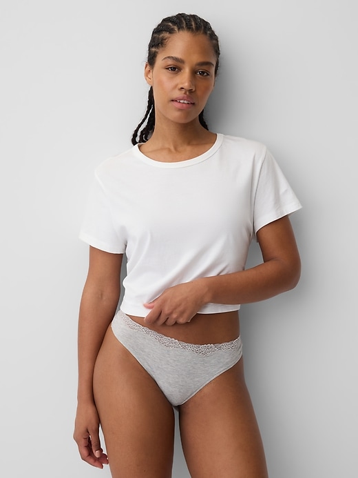Image number 1 showing, Organic Stretch Cotton Lace-Trim Thong