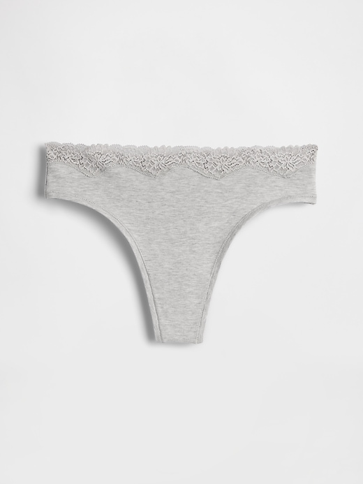 Image number 4 showing, Organic Stretch Cotton Lace-Trim Thong