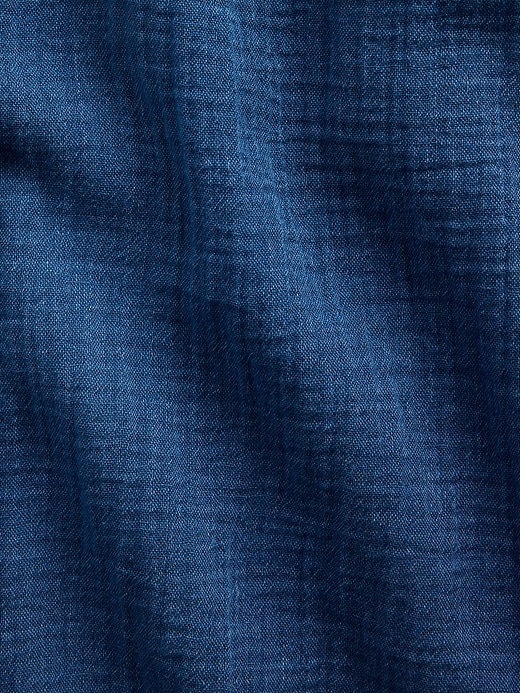 Image number 4 showing, Cotton Gauze Denim Oversized Collarless Shirt