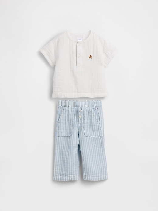 L'image numéro 1 présente Ensemble henley en gaze de coton pour Bébé