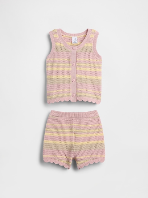 Baby Crochet Stripe Vest Outfit Set