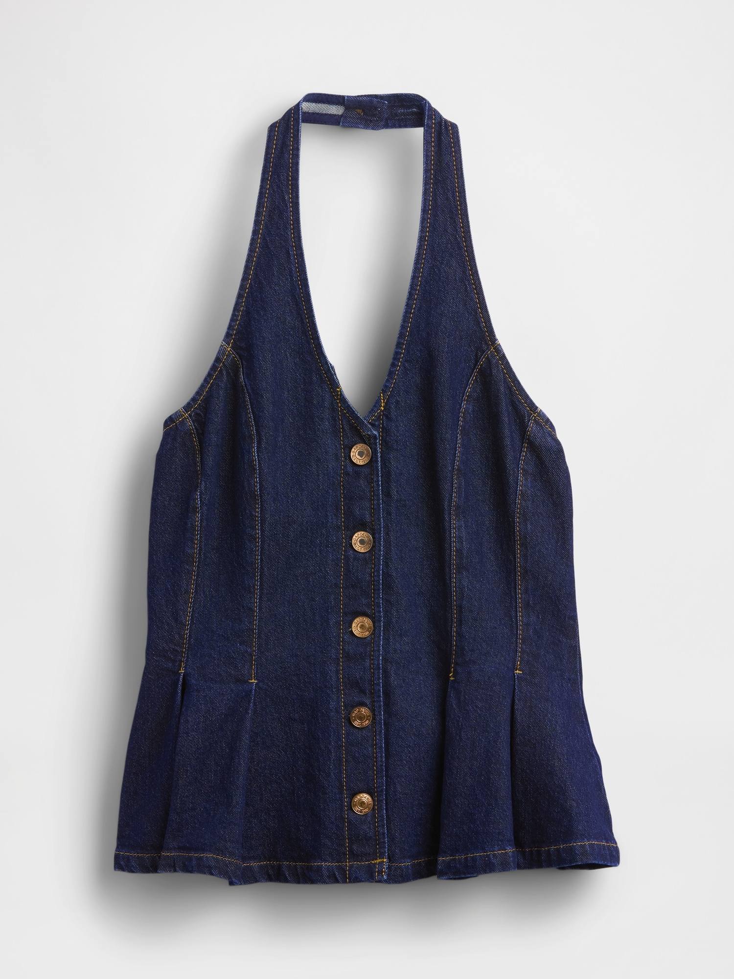 Denim Fitted Halter Peplum Top