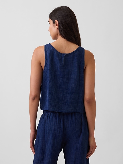 Image number 3 showing, Cotton Gauze Denim Crop Shell Tank Top