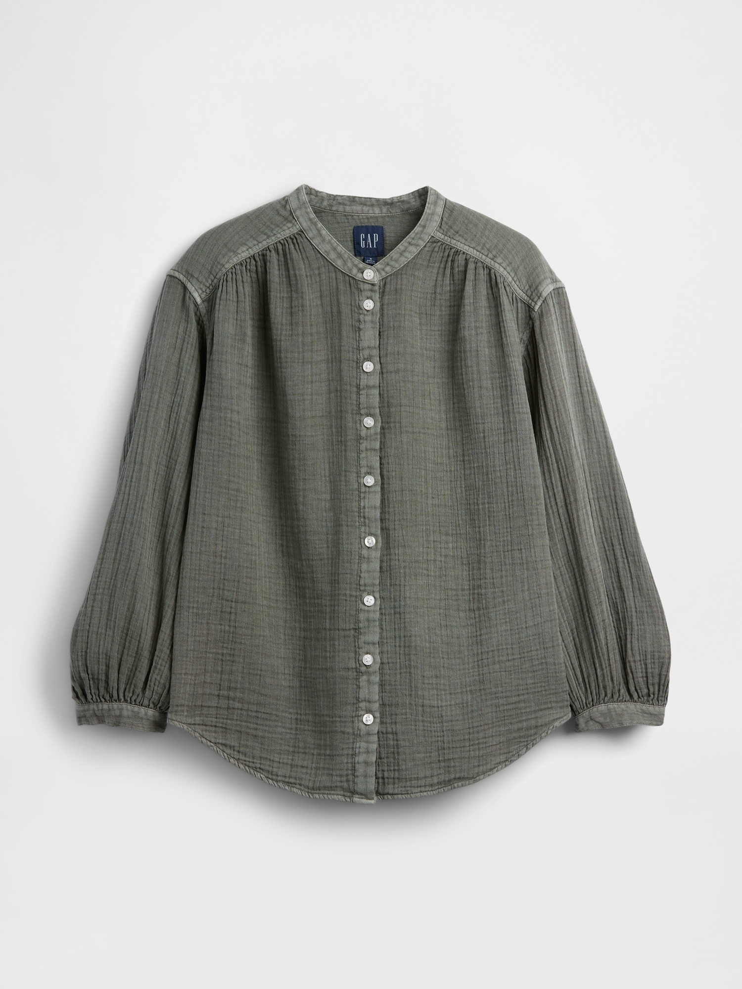 Cotton Gauze Oversized Collarless Shirt | Gap