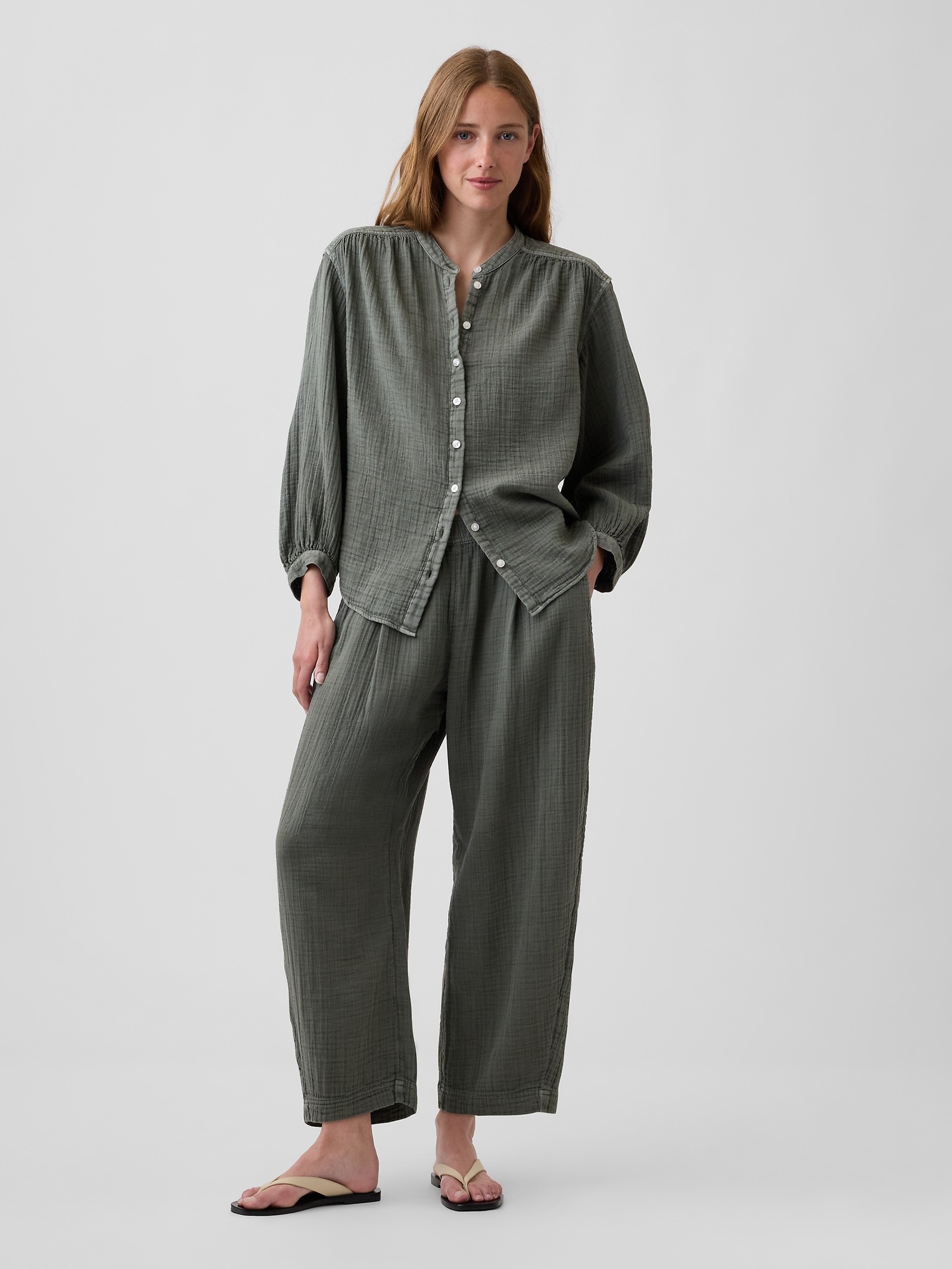 Cotton Gauze Oversized Collarless Shirt | Gap