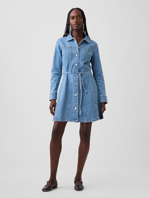 Denim Button-Front Mini Dress