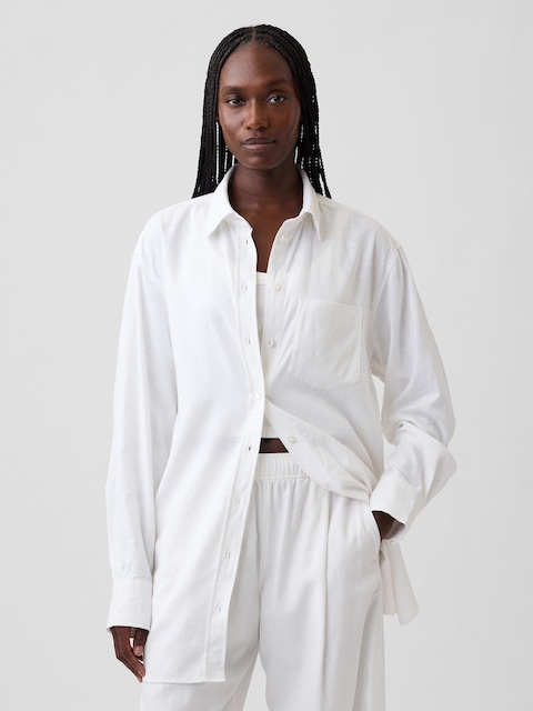 Linen-Blend Oversized Tunic Shirt